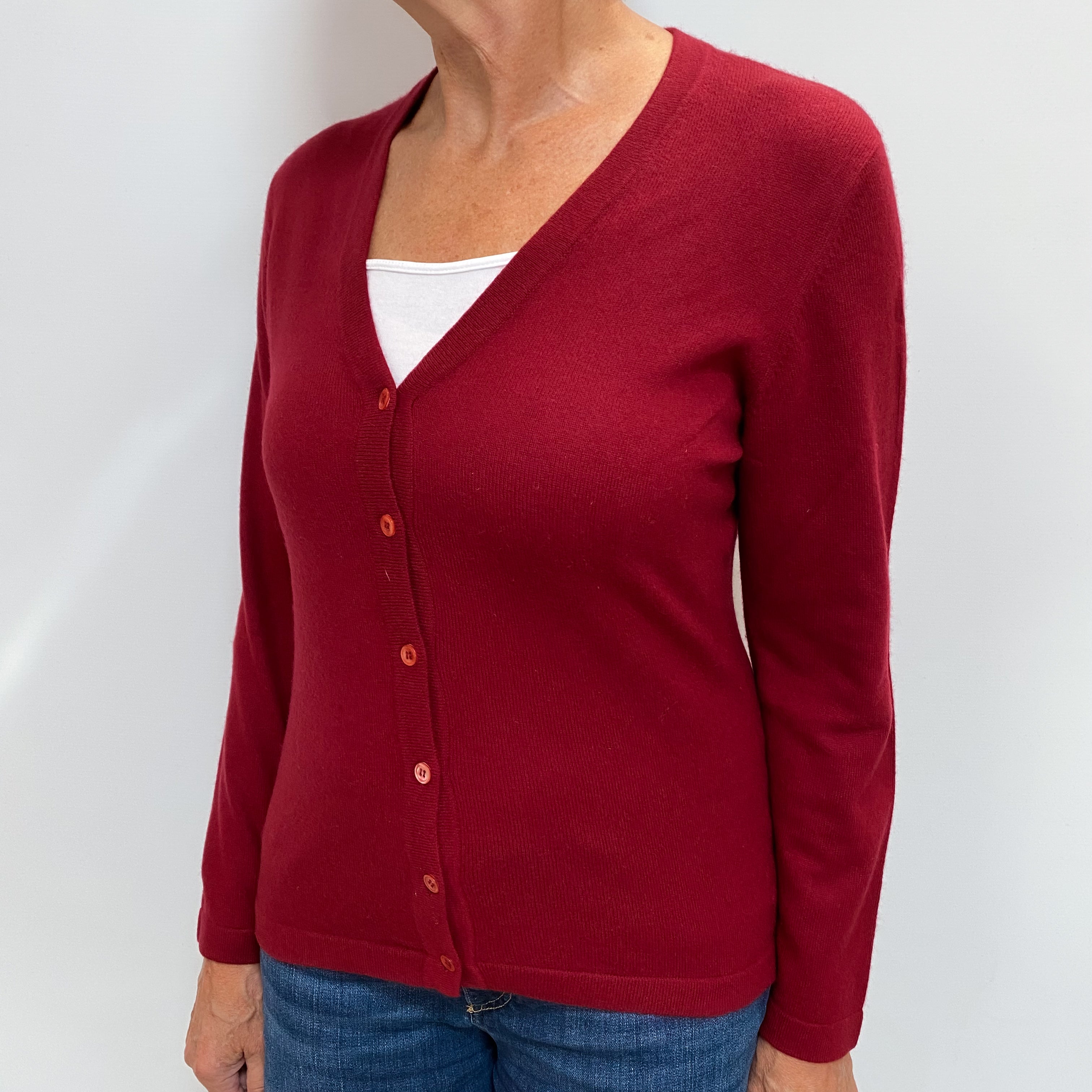 Burgundy Red Cashmere V Neck Cardigan Medium