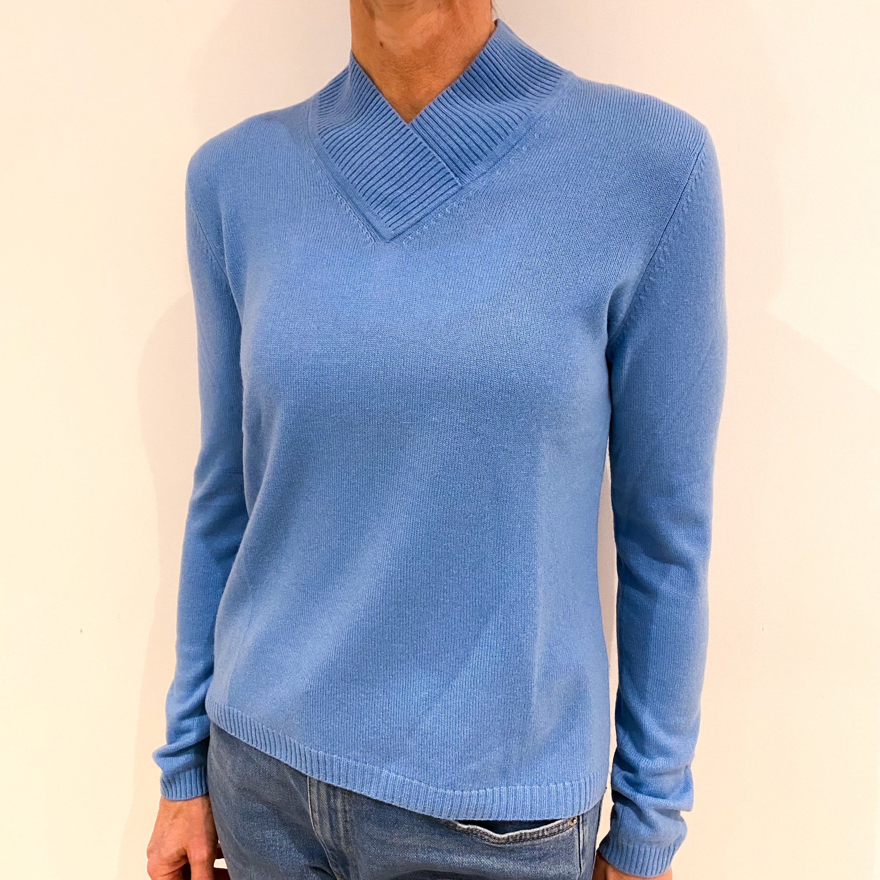 Sky Blue Cashmere V Neck Jumper Small