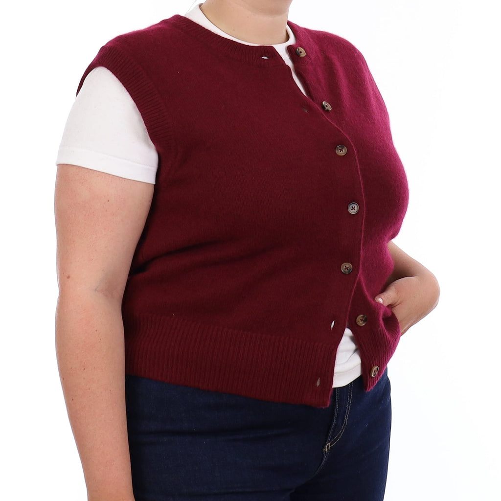 Brand New Wine Red Luxury Cashmere Crew Neck Waistcoat Extra Large UK 20-22