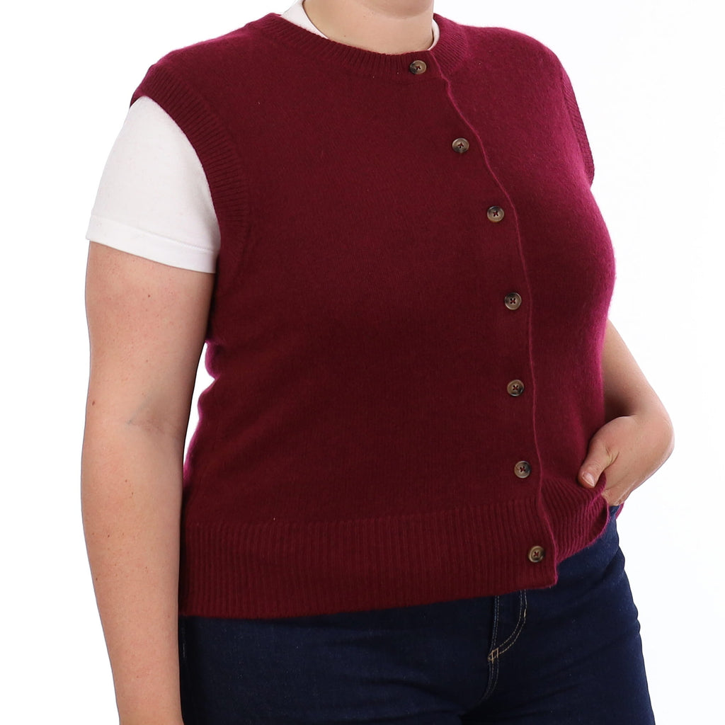 Brand New Wine Red Luxury Cashmere Crew Neck Waistcoat Extra Large UK 20-22