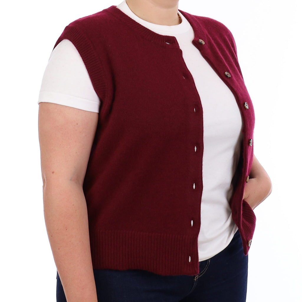 Brand New Wine Red Luxury Cashmere Crew Neck Waistcoat Extra Large UK 20-22