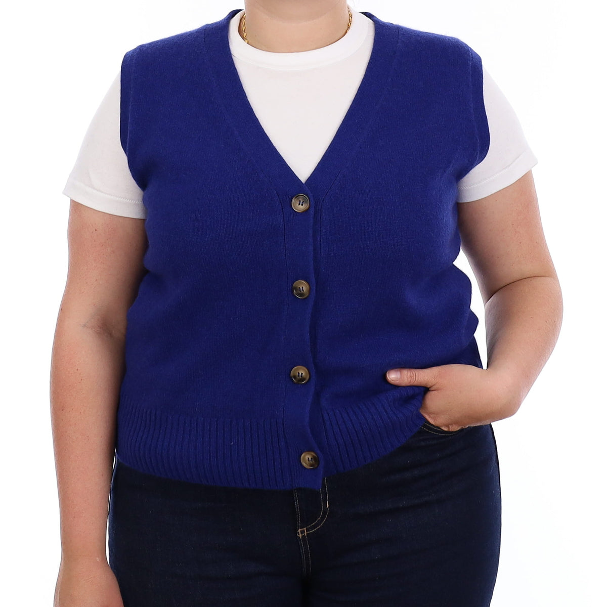 Brand New Lapis Blue Luxury Cashmere V Neck Waistcoat Large UK 16-18