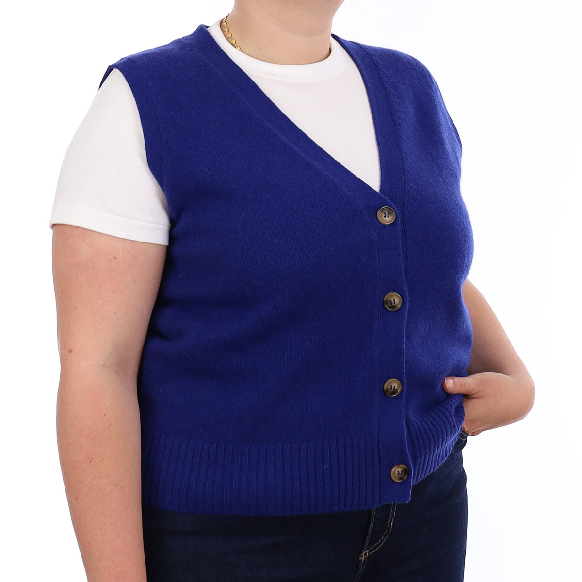 Brand New Lapis Blue Luxury Cashmere V Neck Waistcoat Extra Large UK 20-22