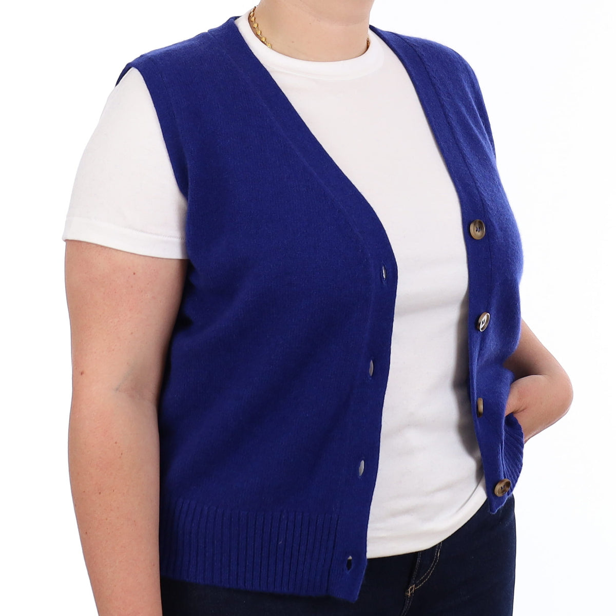 Brand New Lapis Blue Luxury Cashmere V Neck Waistcoat Large UK 16-18