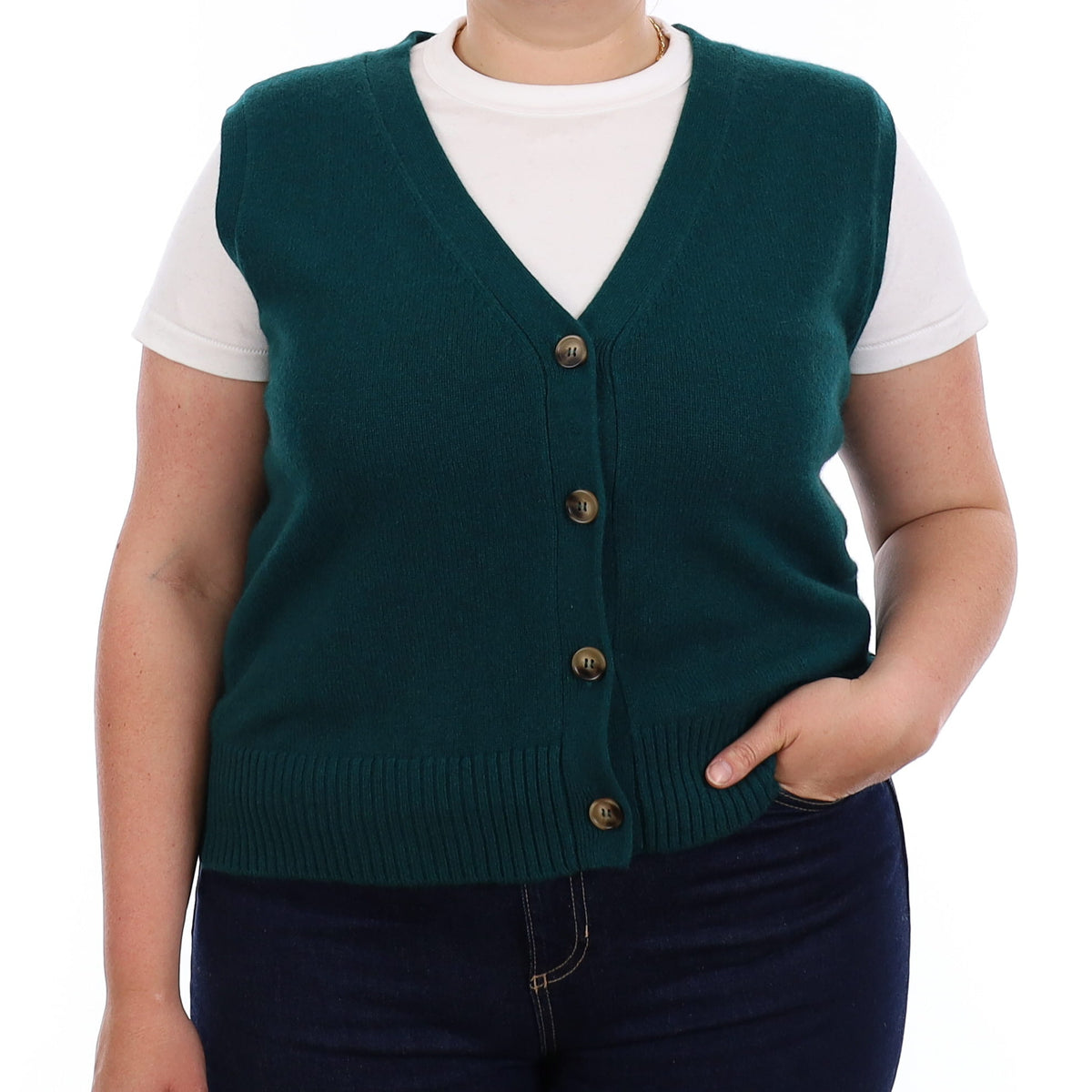 Brand New Forest Green Luxury Cashmere V Neck Waistcoat Extra Large UK 20-22