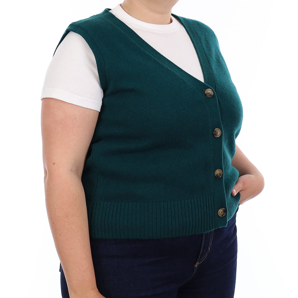 Brand New Forest Green Luxury Cashmere V Neck Waistcoat Extra Large UK 20-22