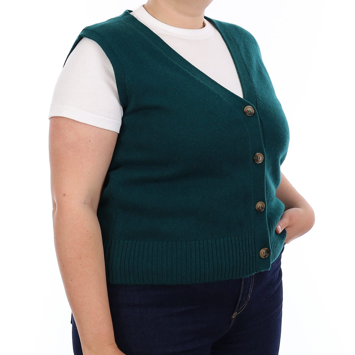 Brand New Forest Green Luxury Cashmere V Neck Waistcoat Extra Large UK 20-22
