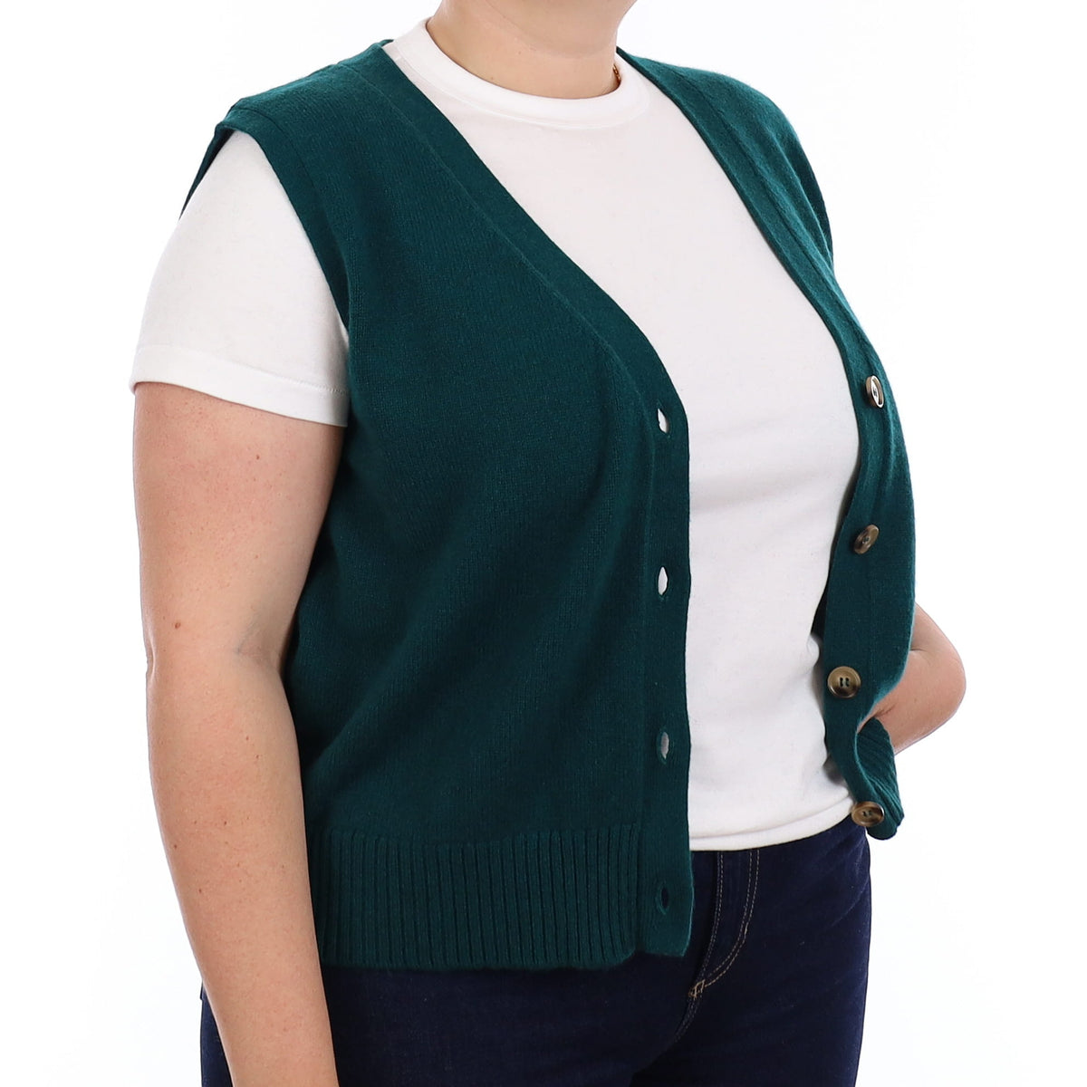 Brand New Forest Green Luxury Cashmere V Neck Waistcoat Extra Large UK 20-22