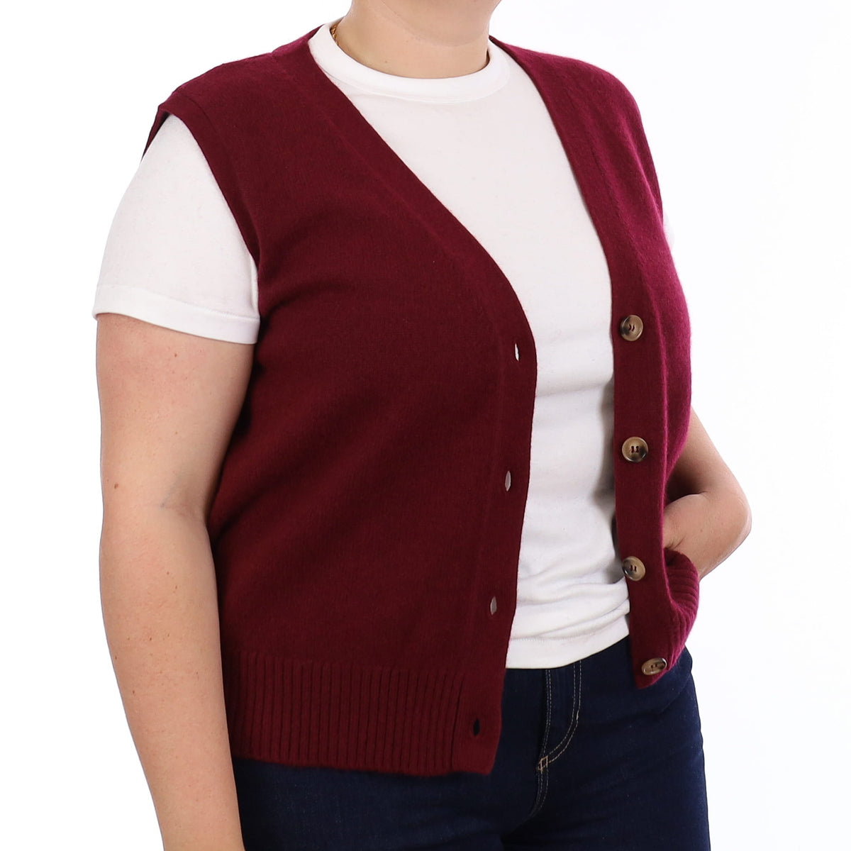 Brand New Wine Red Luxury Cashmere V Neck Waistcoat Extra Large UK 20-22