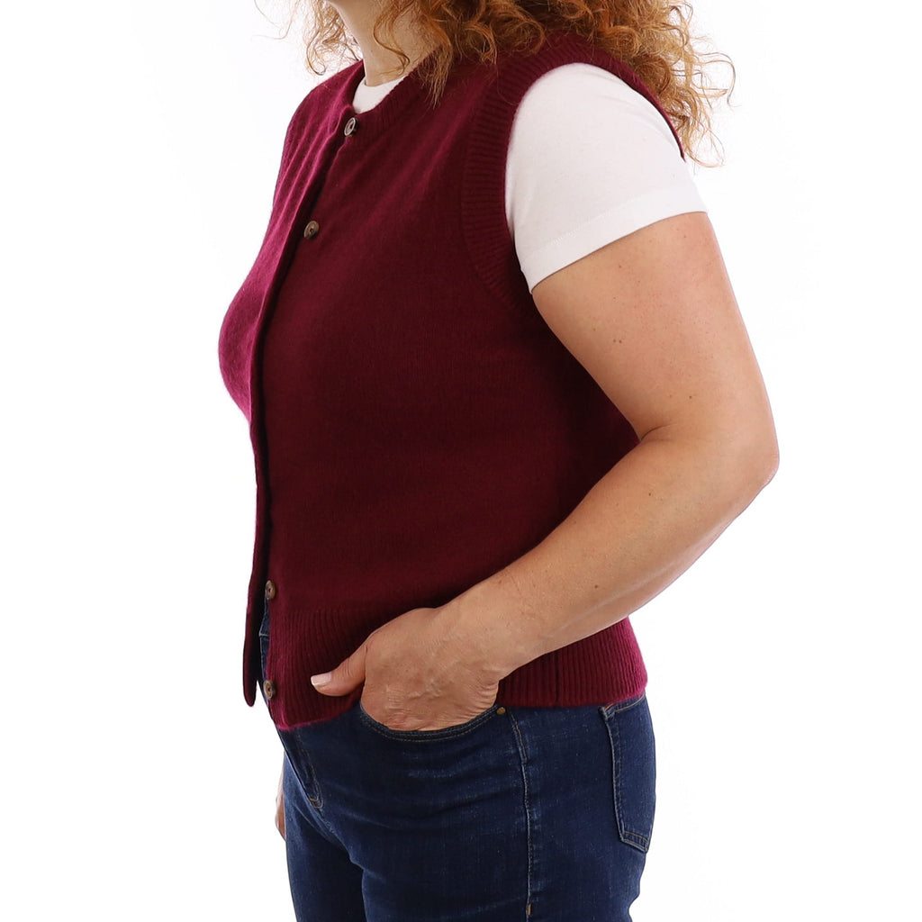 Brand New Wine Red Luxury Cashmere Crew Neck Waistcoat Medium UK 12-14