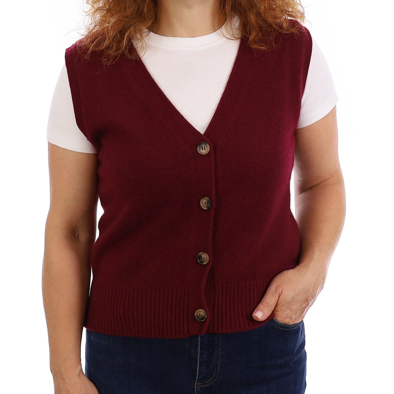 Brand New Wine Red Luxury Cashmere V Neck Waistcoat Medium UK 12-14