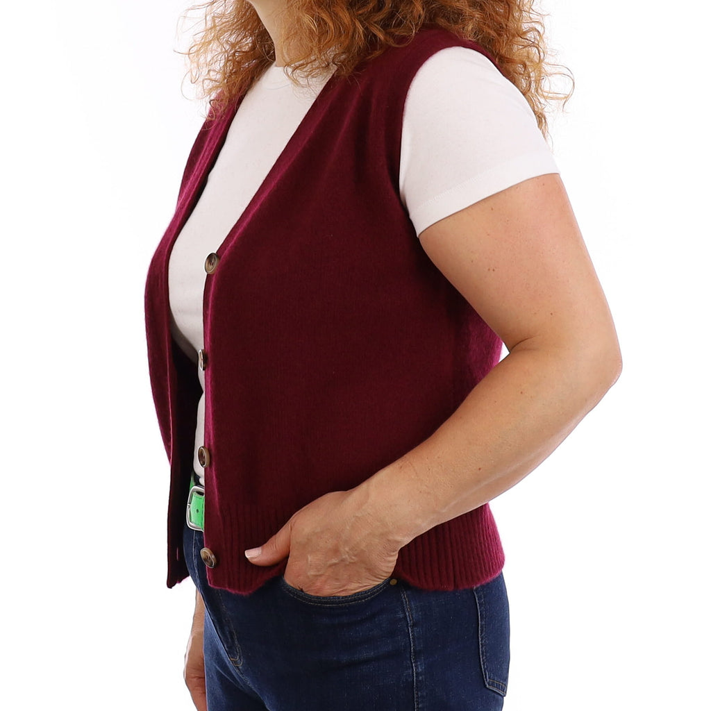 Brand New Wine Red Luxury Cashmere V Neck Waistcoat Medium UK 12-14