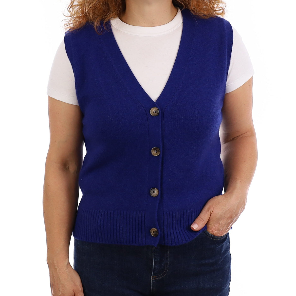 Brand New Lapis Blue Luxury Cashmere V Neck Waistcoat Medium UK 12-14