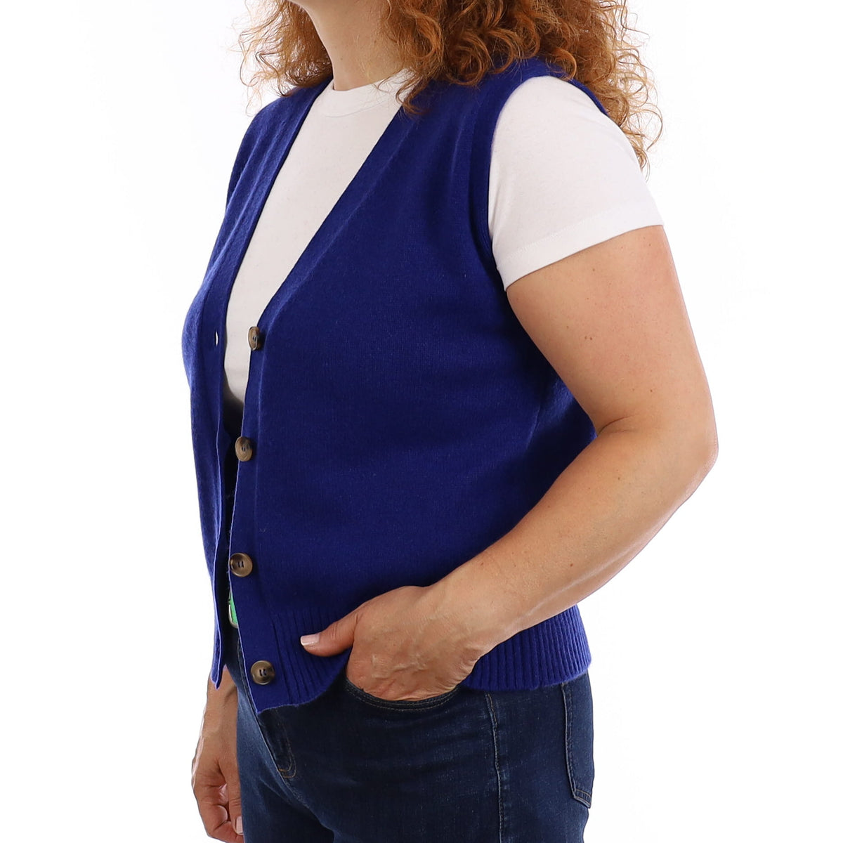 Brand New Lapis Blue Luxury Cashmere V Neck Waistcoat Medium UK 12-14