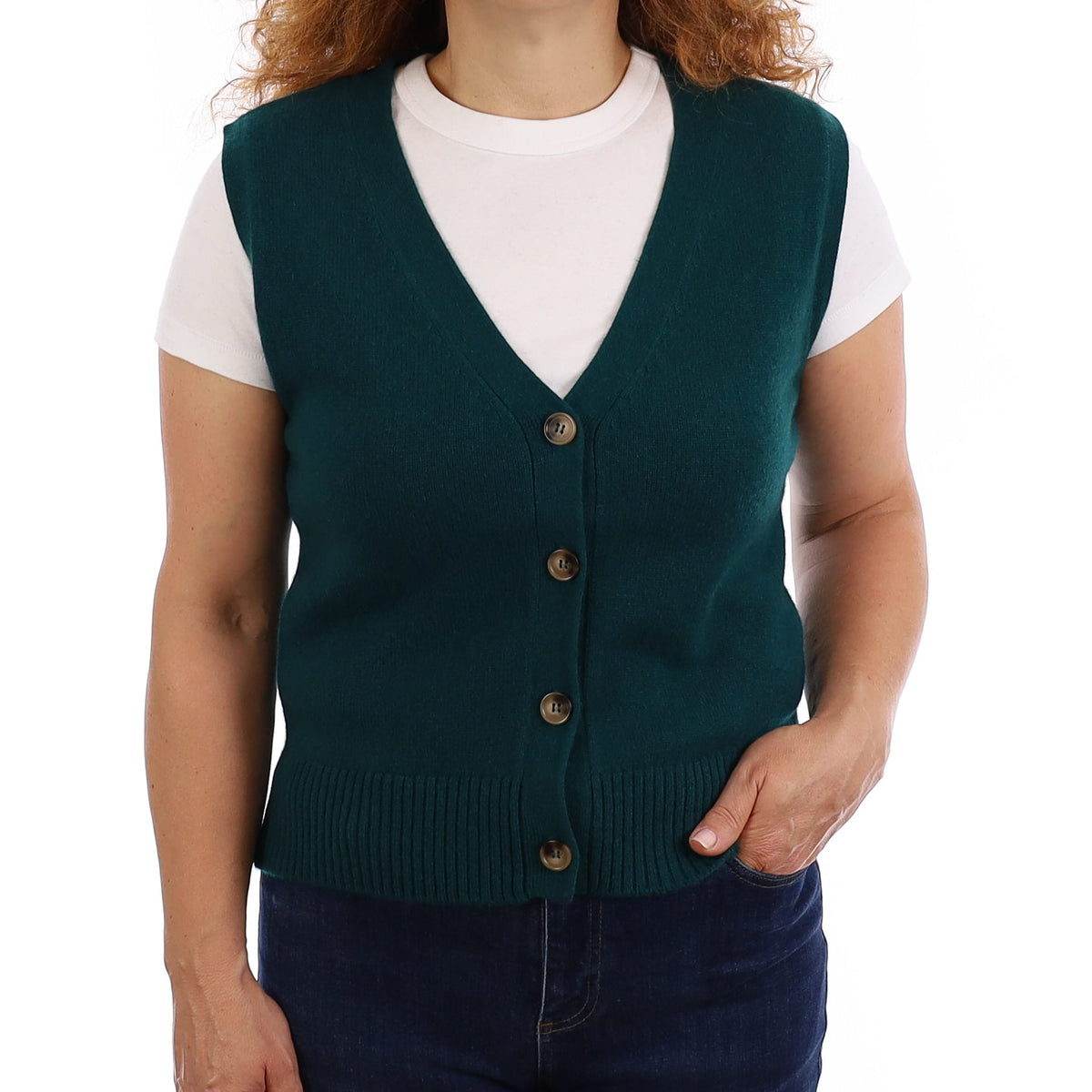 Brand New Forest Green Luxury Cashmere V Neck Waistcoat Medium UK 12-14