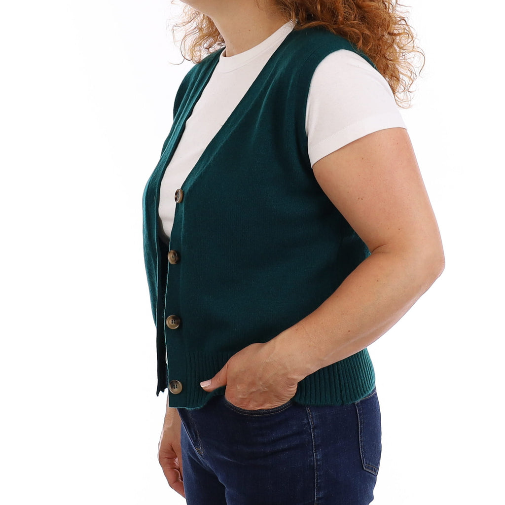 Brand New Forest Green Luxury Cashmere V Neck Waistcoat Medium UK 12-14