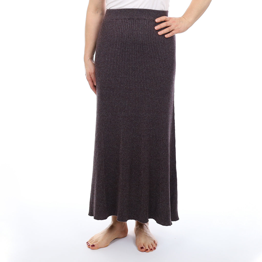 Brand New Scottish Aubergine Purple Marl Cashmere Long A Line Skirt Medium