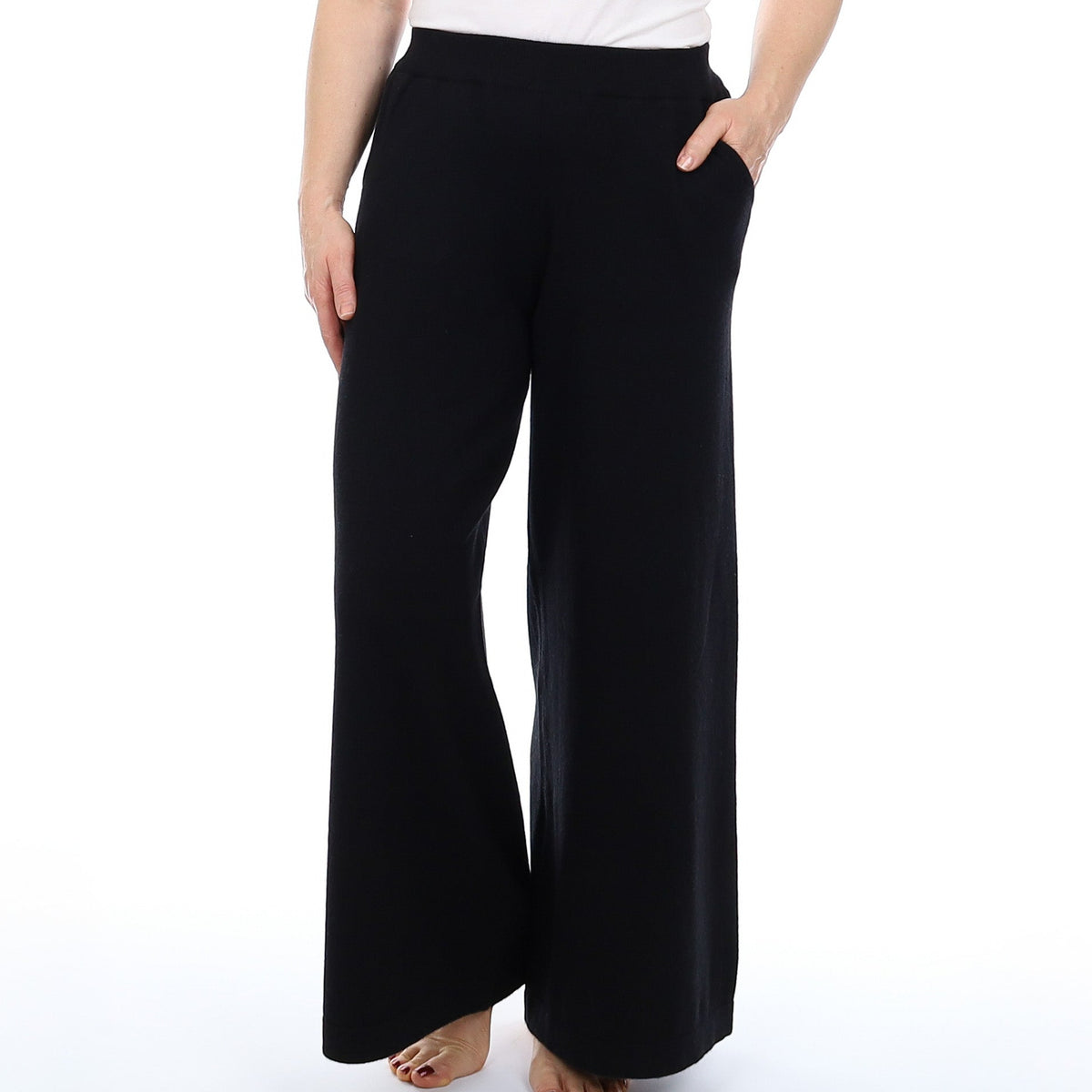 Brand New Scottish Black Cashmere Extra Wide Leg Lounge Pants Medium