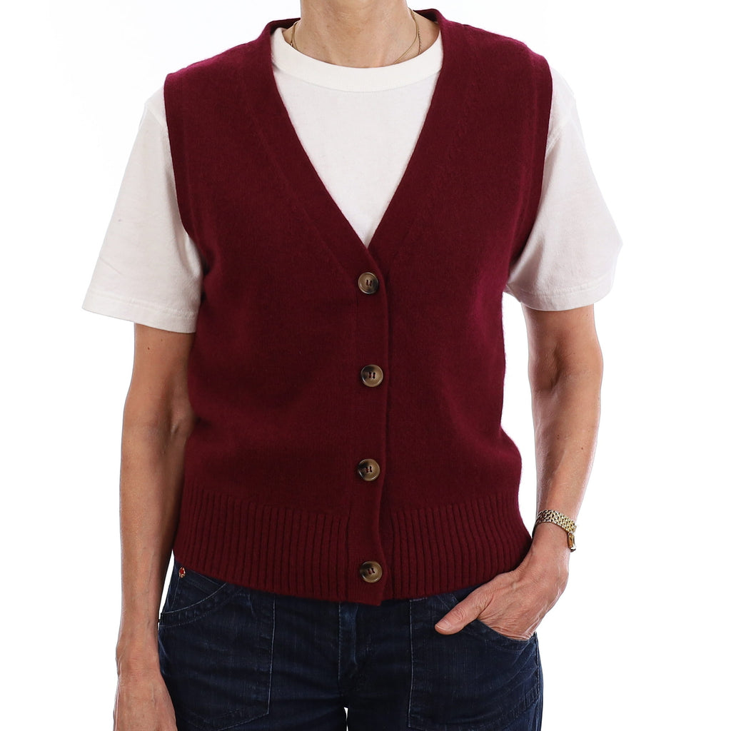 Brand New Wine Red Luxury Cashmere V Neck Waistcoat Extra Small UK 6-8