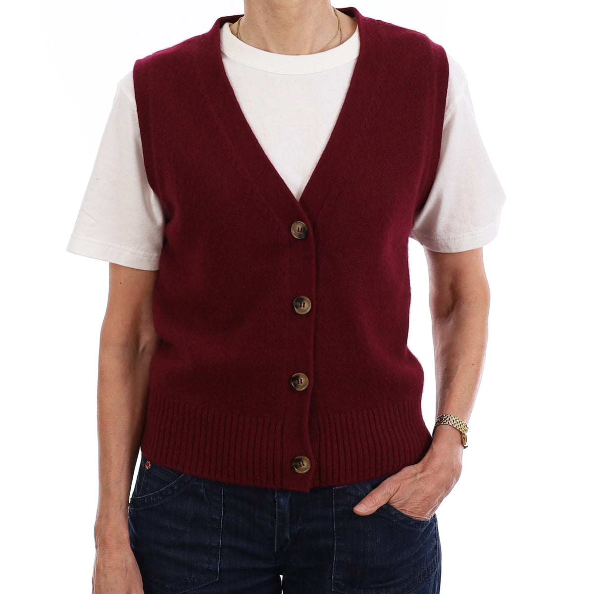 Brand New Wine Red Luxury Cashmere V Neck Waistcoat Extra Small UK 6-8