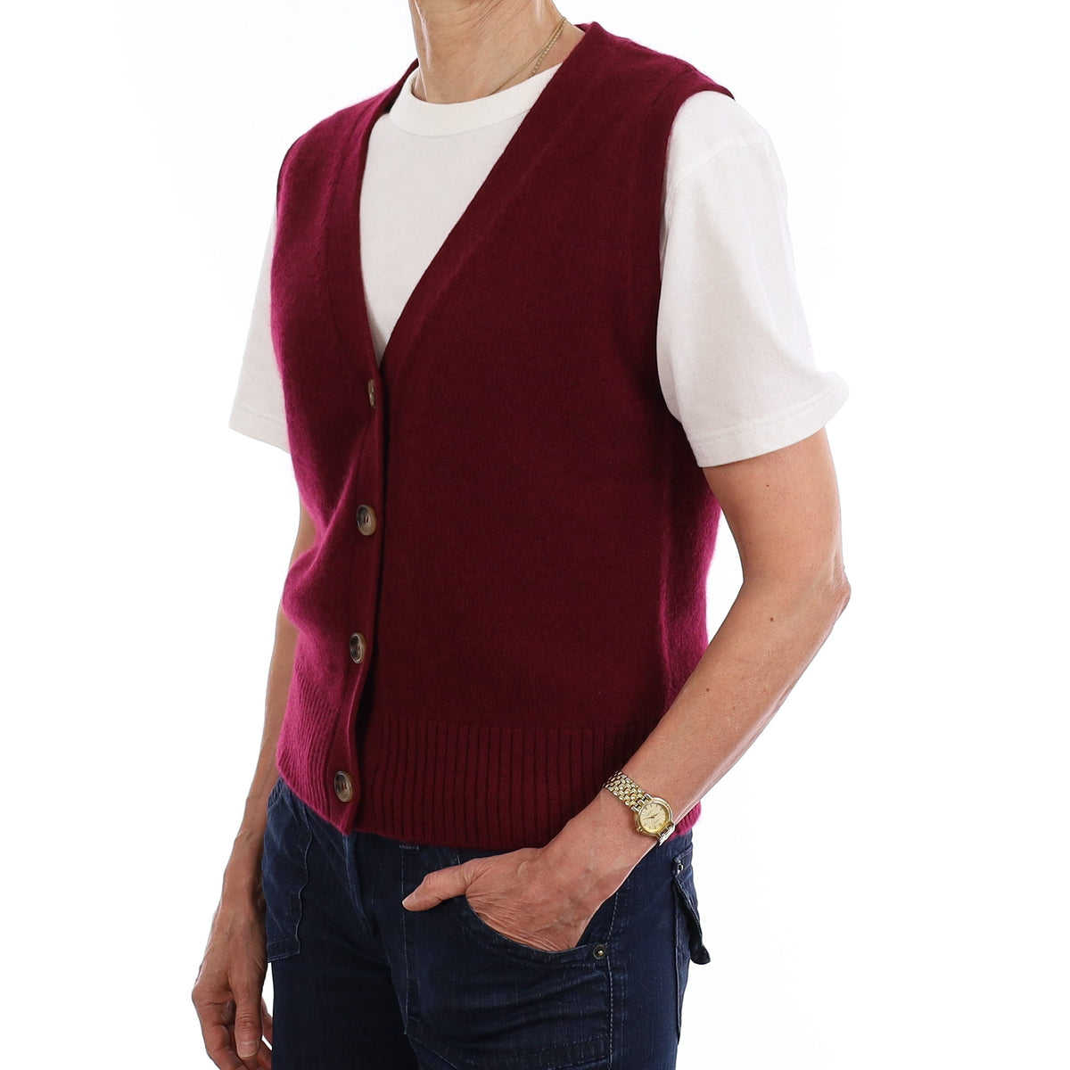 Brand New Wine Red Luxury Cashmere V Neck Waistcoat Extra Small UK 6-8