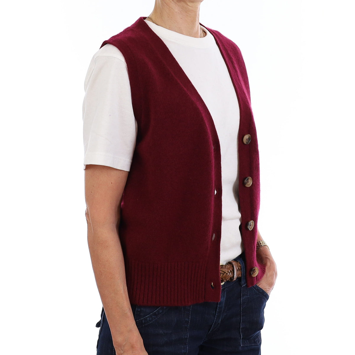 Brand New Wine Red Luxury Cashmere V Neck Waistcoat Extra Small UK 6-8