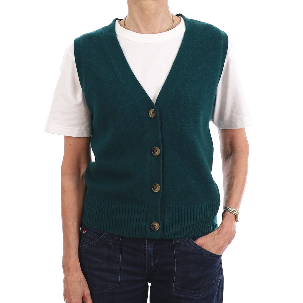 Brand New Forest Green Luxury Cashmere V Neck Waistcoat Extra Small UK 6-8
