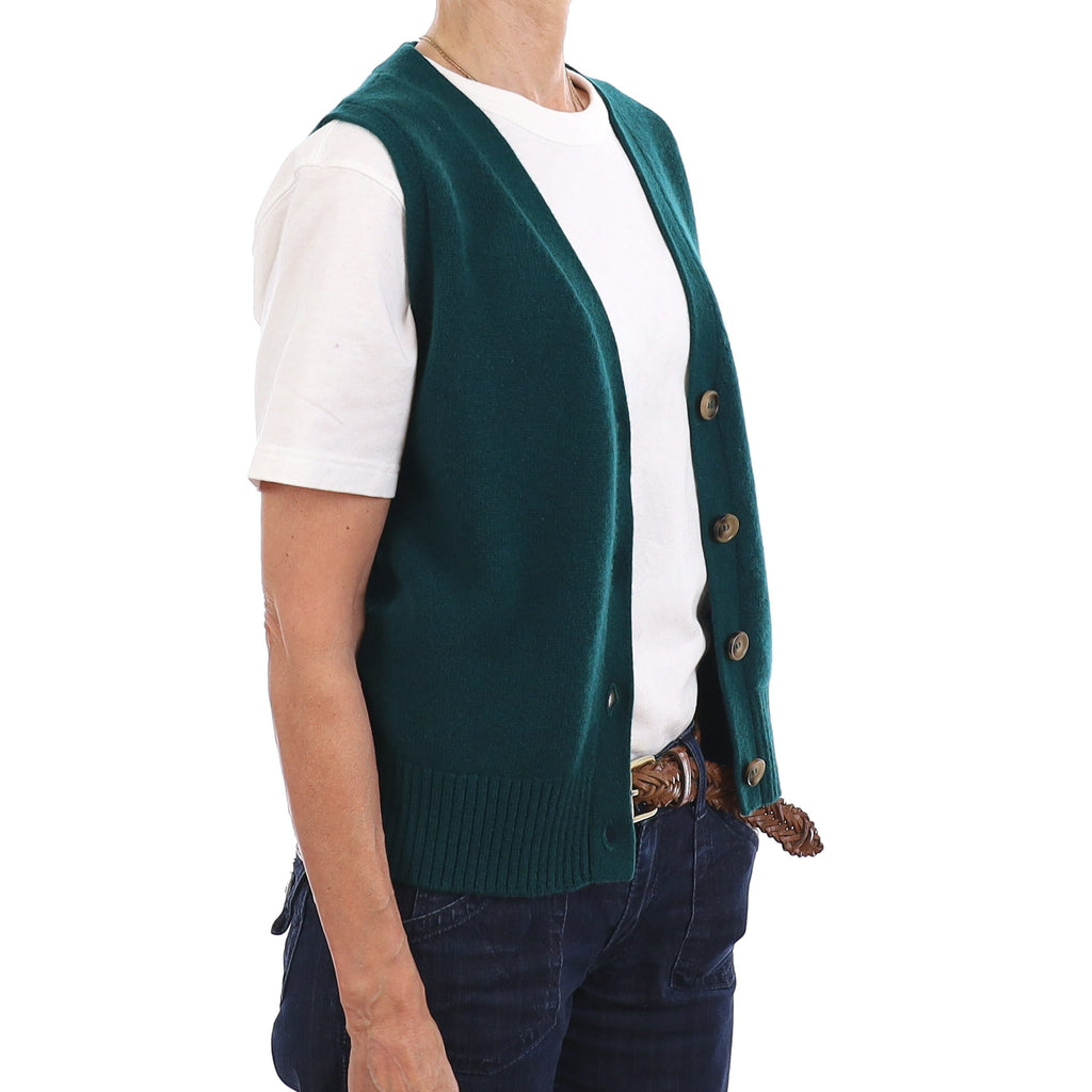 Brand New Forest Green Luxury Cashmere V Neck Waistcoat Extra Small UK 6-8