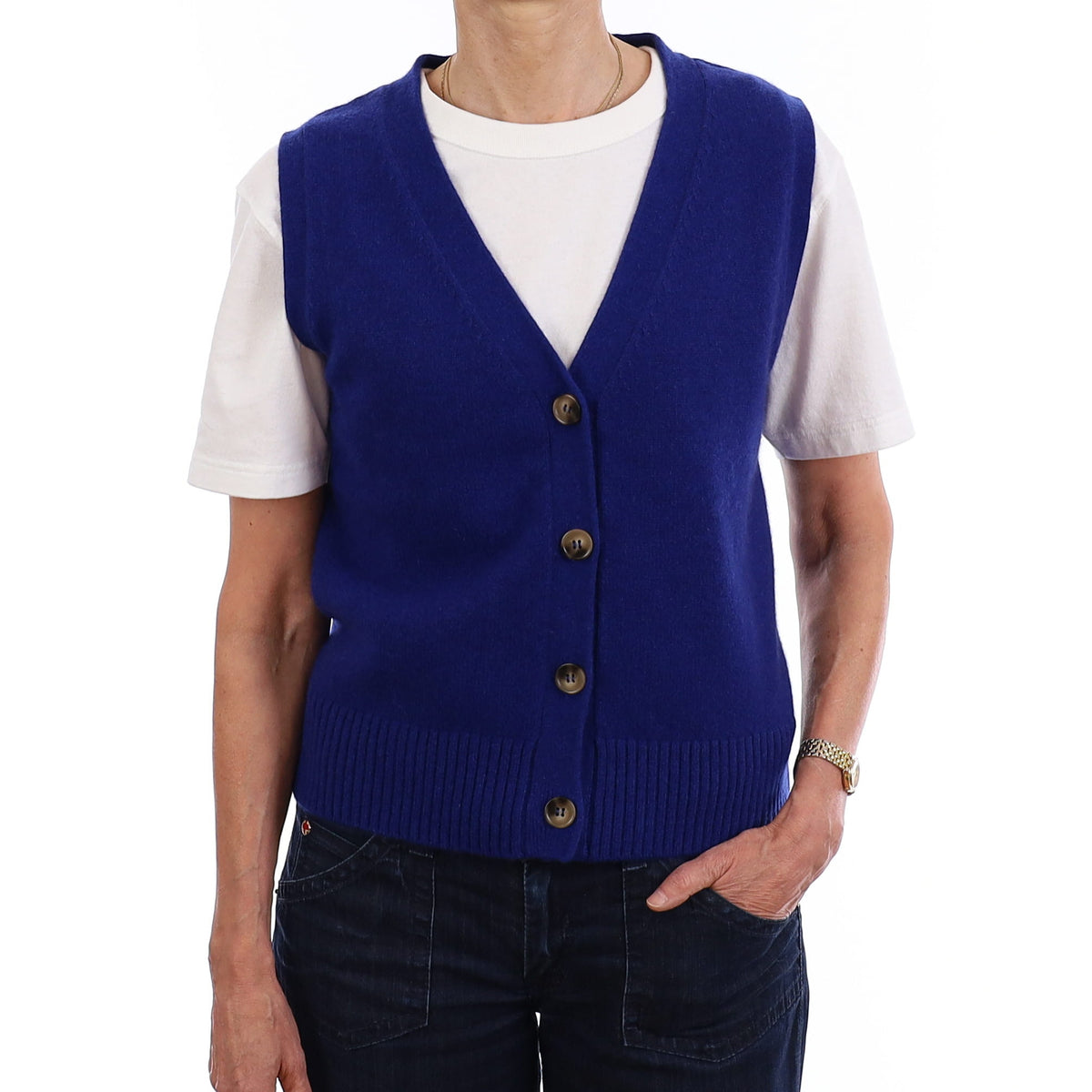 Brand New Lapis Blue Luxury Cashmere V Neck Waistcoat Extra Small UK 6-8