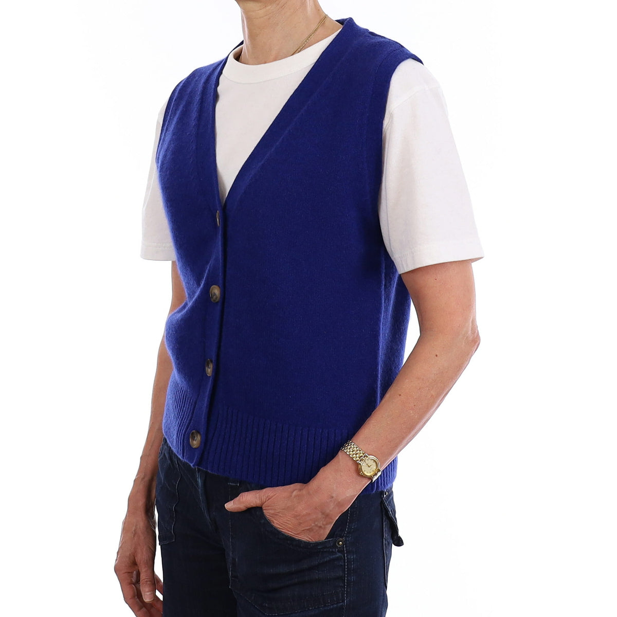 Brand New Lapis Blue Luxury Cashmere V Neck Waistcoat Extra Small UK 6-8