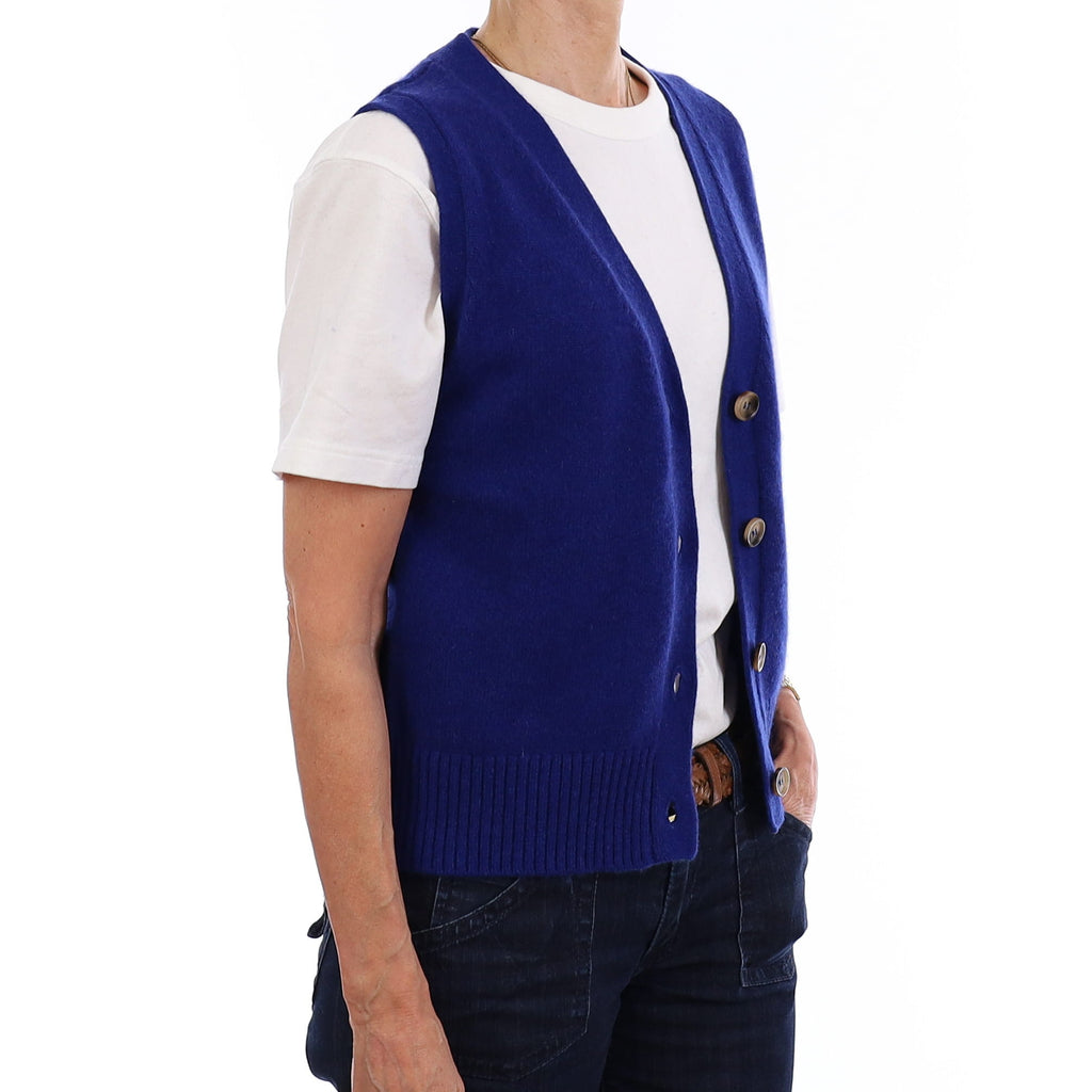 Brand New Lapis Blue Luxury Cashmere V Neck Waistcoat Extra Small UK 6-8