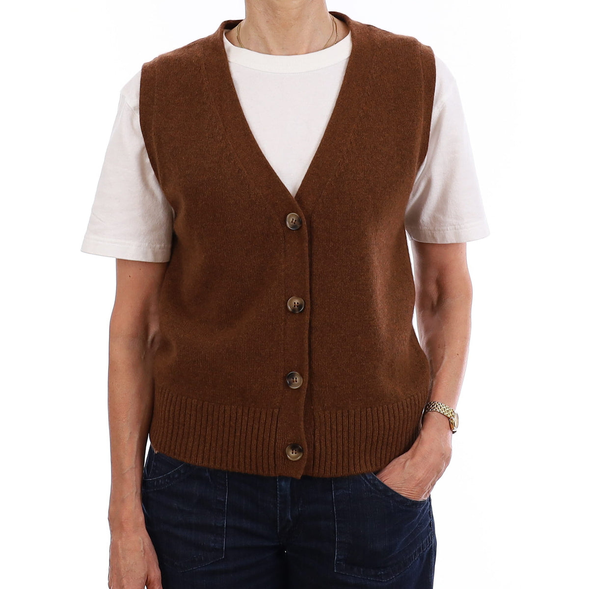 Brand New Chestnut Brown Luxury Cashmere V Neck Waistcoat Extra Small UK 6-8