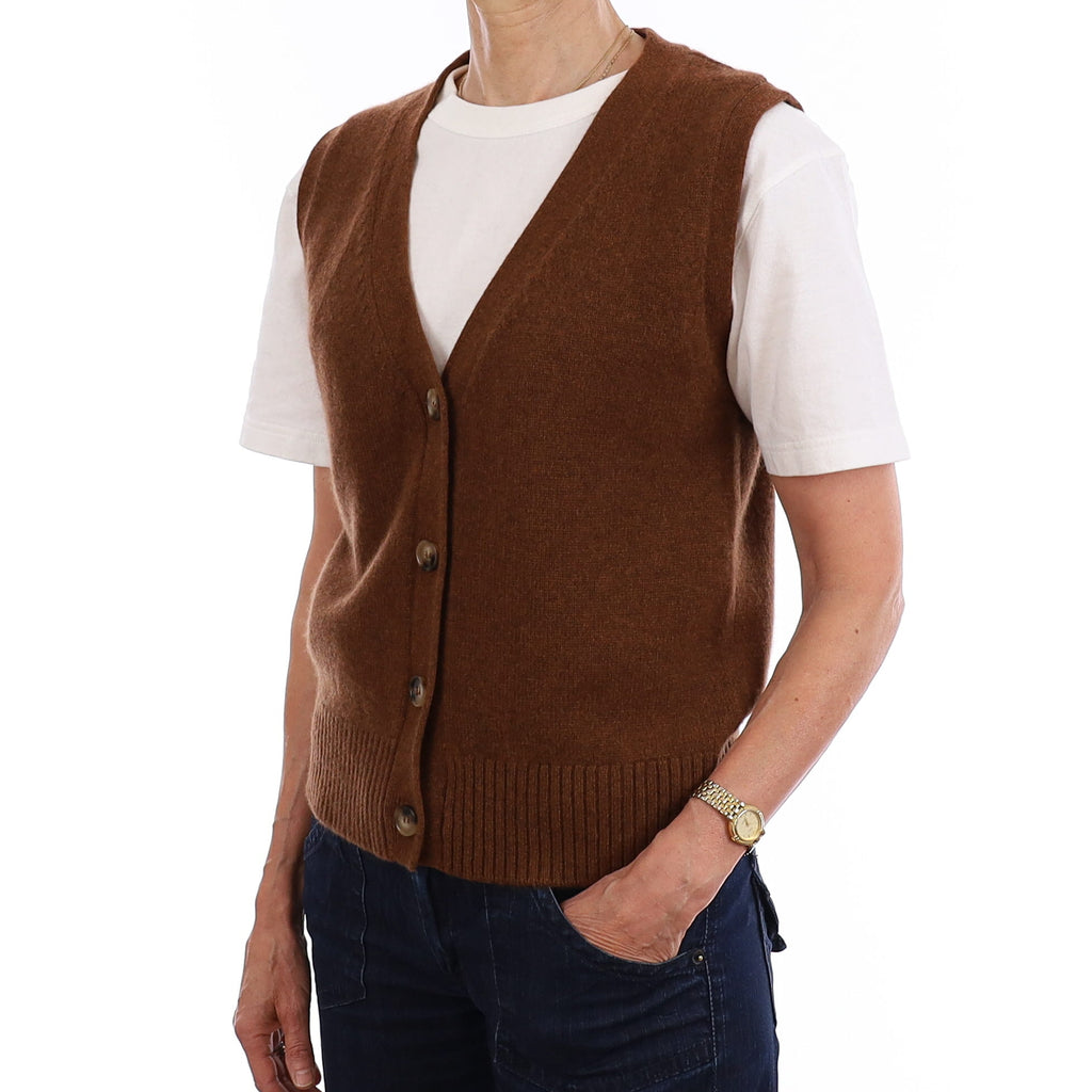 Brand New Chestnut Brown Luxury Cashmere V Neck Waistcoat Extra Small UK 6-8