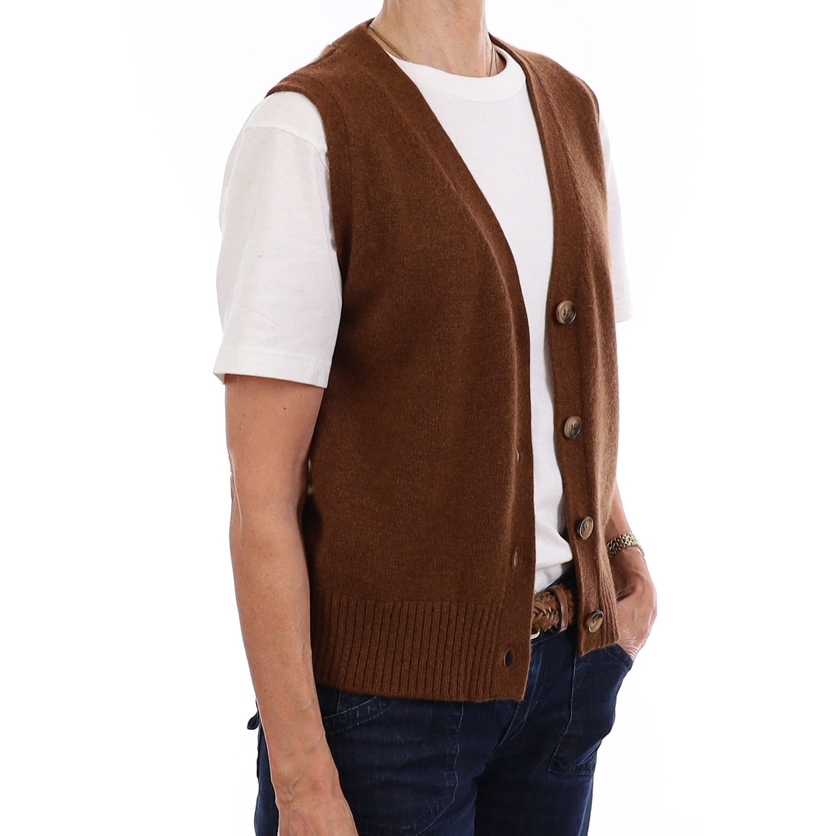 Brand New Chestnut Brown Luxury Cashmere V Neck Waistcoat Extra Small UK 6-8