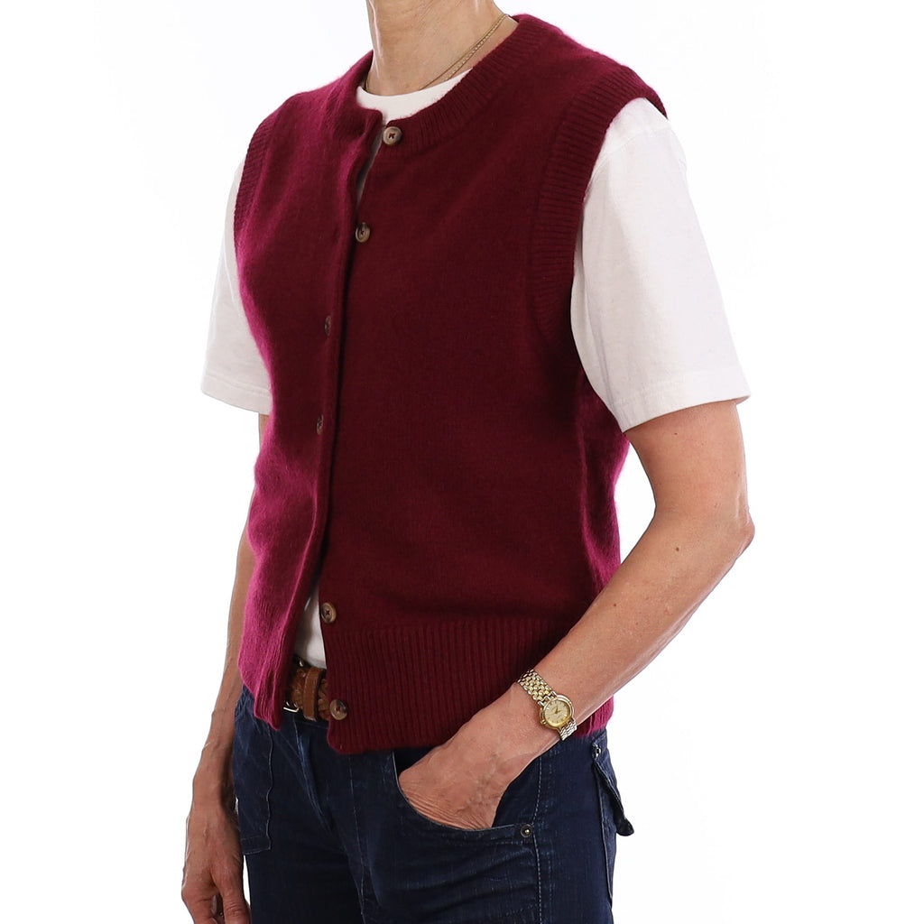 Brand New Wine Red Luxury Cashmere Crew Neck Waistcoat Extra Small UK 6-8