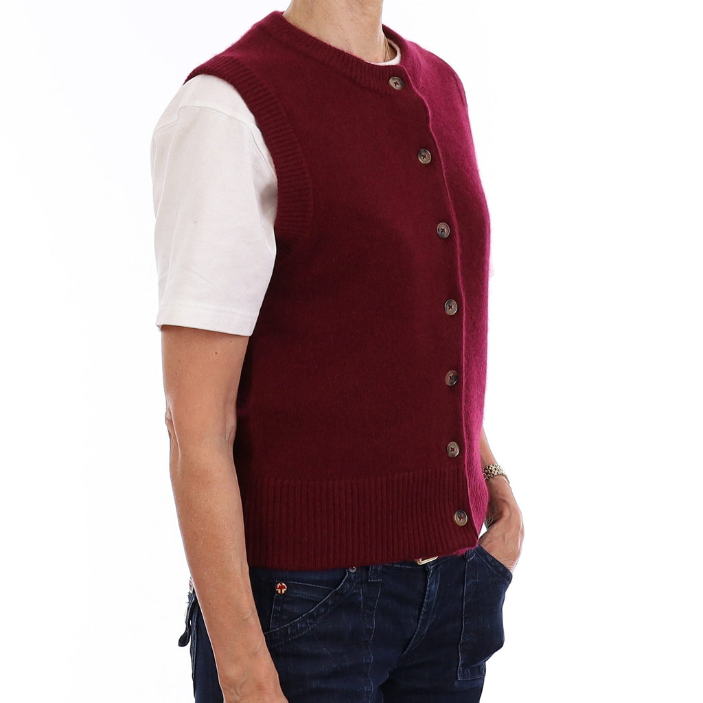 Brand New Wine Red Luxury Cashmere Crew Neck Waistcoat Extra Small UK 6-8