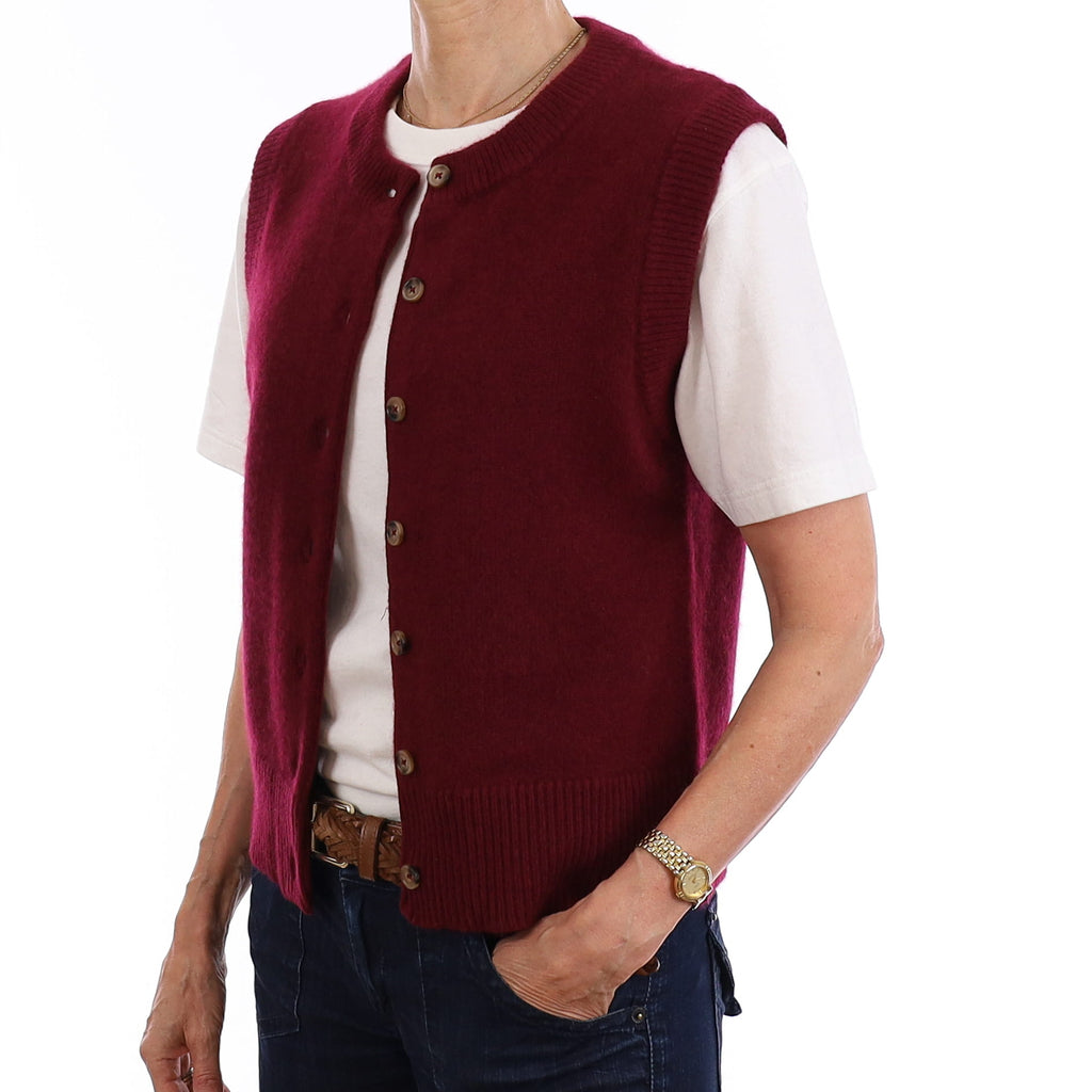 Brand New Wine Red Luxury Cashmere Crew Neck Waistcoat Extra Small UK 6-8