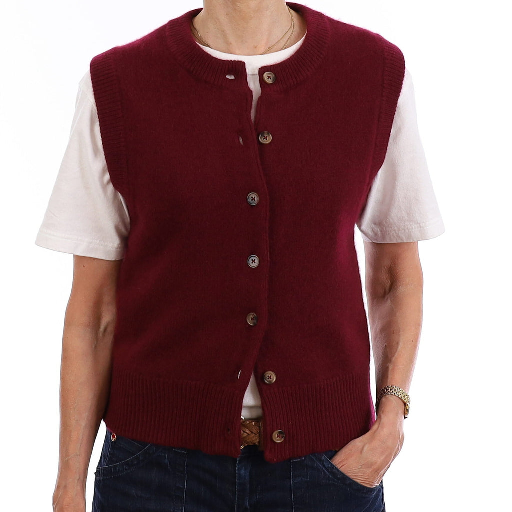 Brand New Wine Red Luxury Cashmere Crew Neck Waistcoat Extra Small UK 6-8