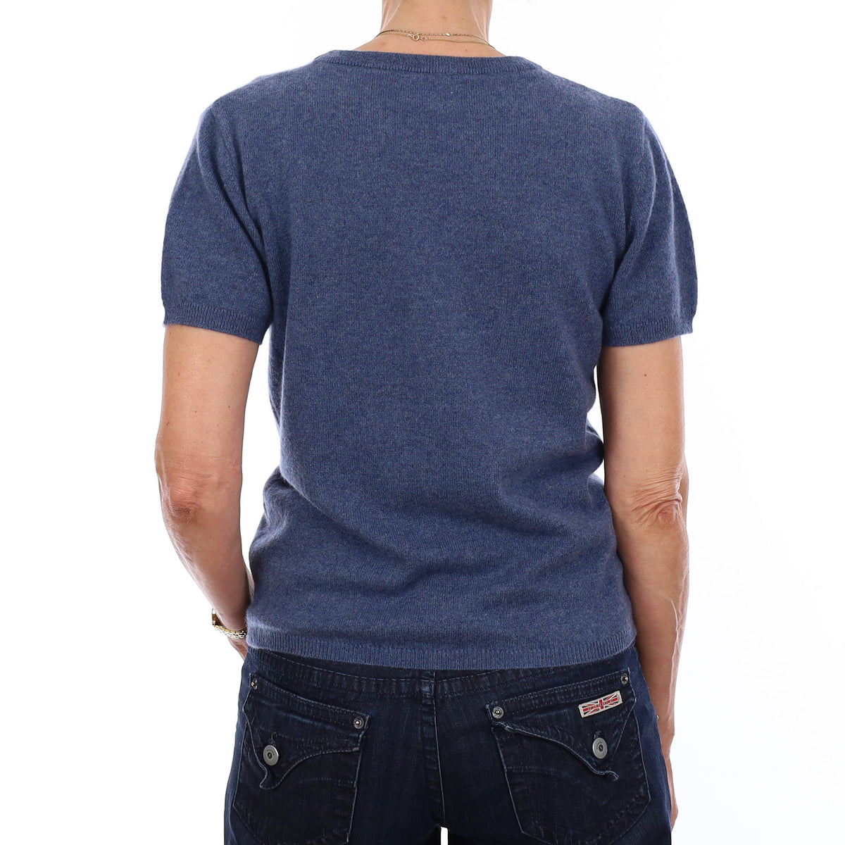 Brand New Denim Blue Cashmere Crew Neck T-Shirt Extra Small UK 6-8