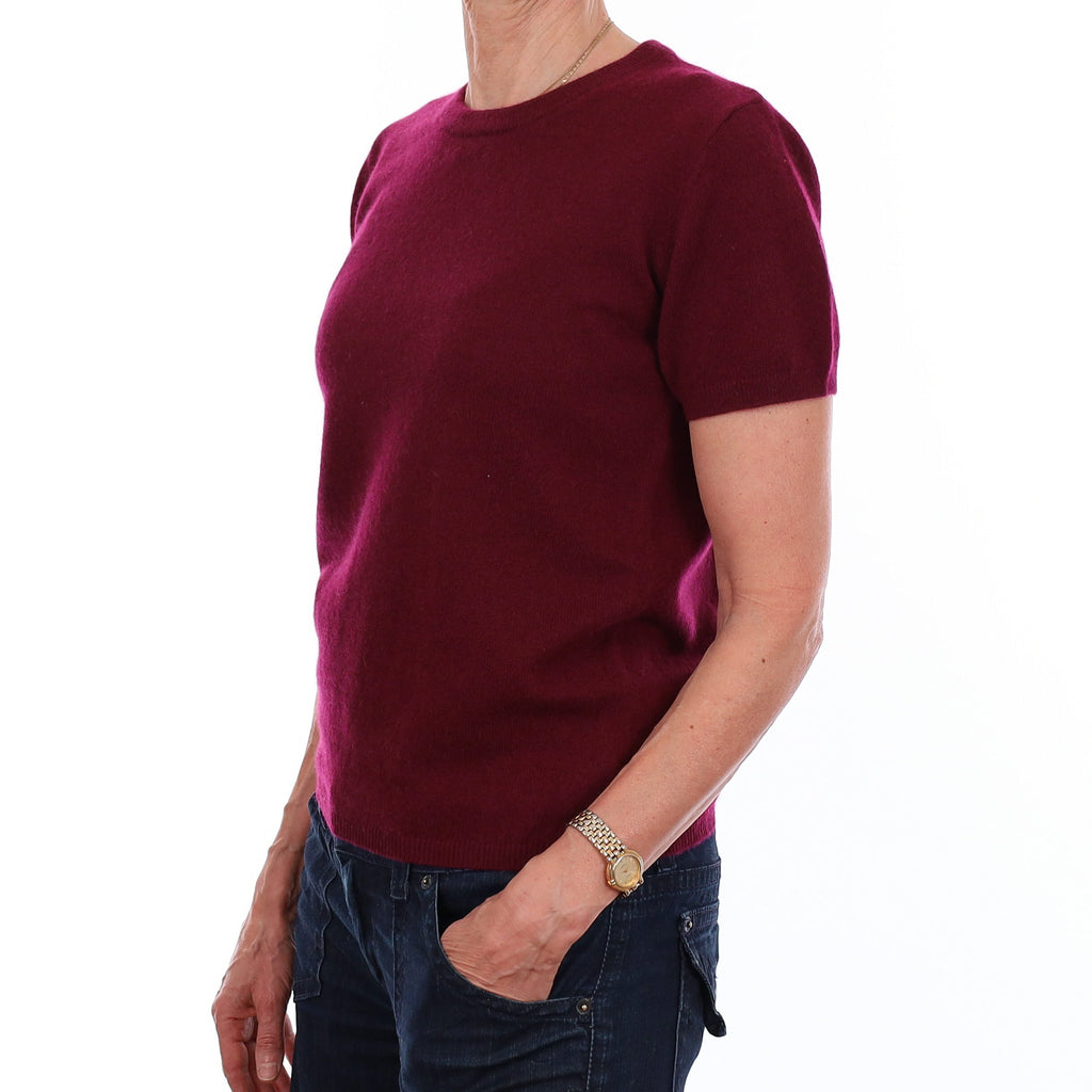 Brand New Wine Red Cashmere Crew Neck T-Shirt Extra Small UK 6-8