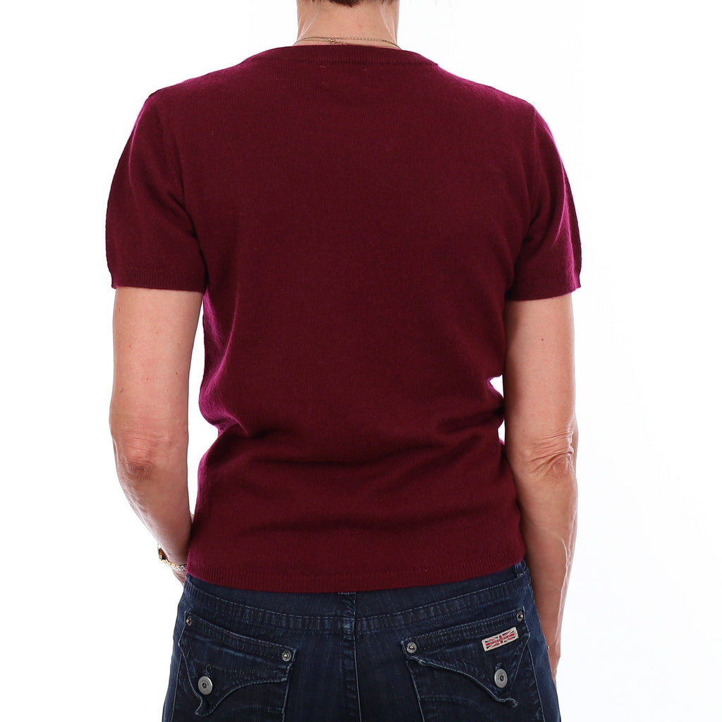 Brand New Wine Red Cashmere Crew Neck T-Shirt Extra Small UK 6-8
