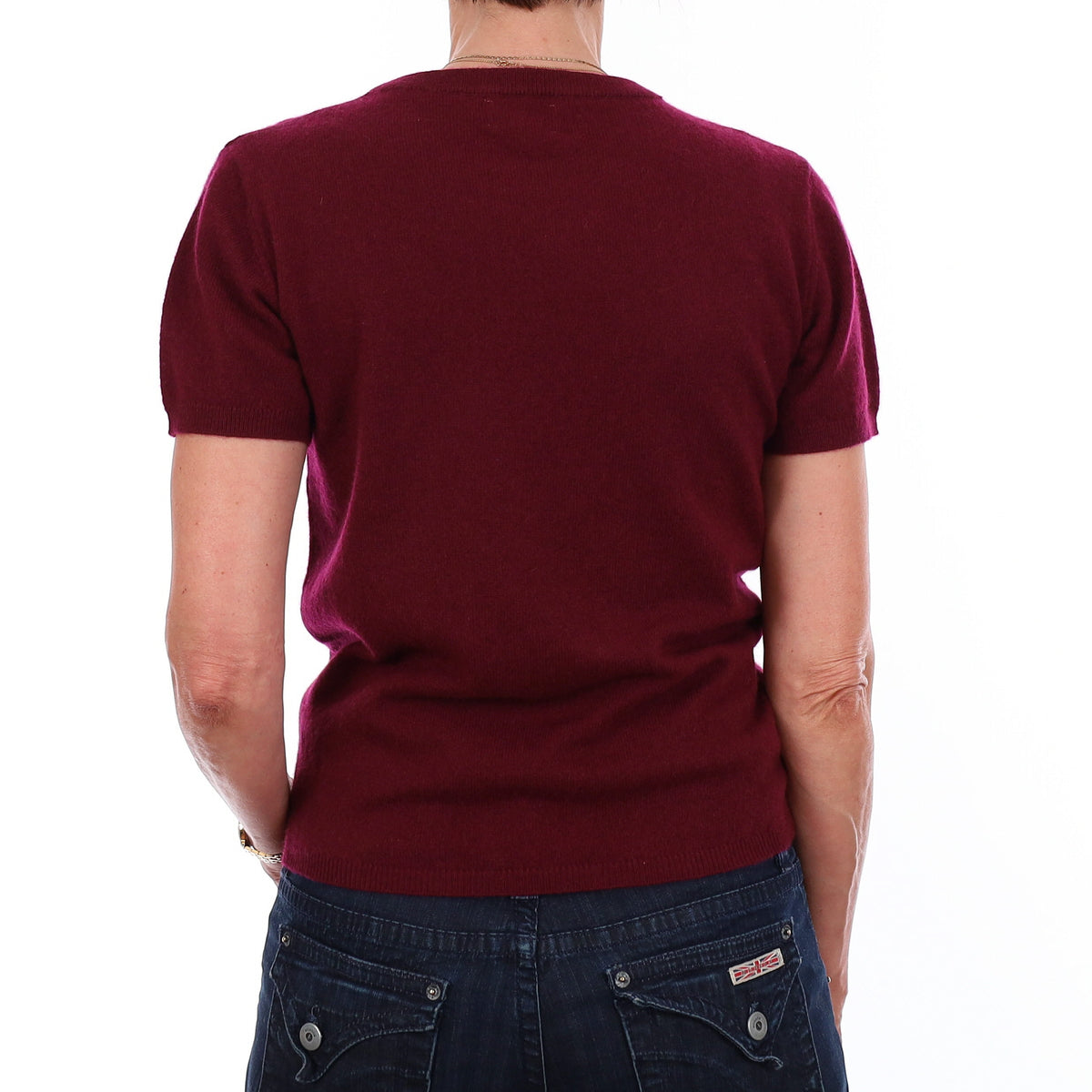Brand New Wine Red Cashmere Crew Neck T-Shirt Extra Small UK 6-8