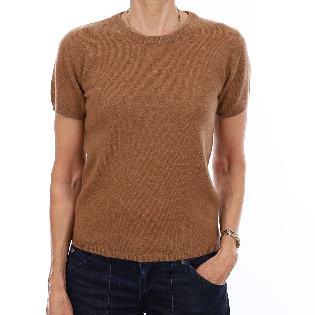 Brand New Harvest Brown Cashmere Crew Neck T-Shirt Extra Small UK 6-8