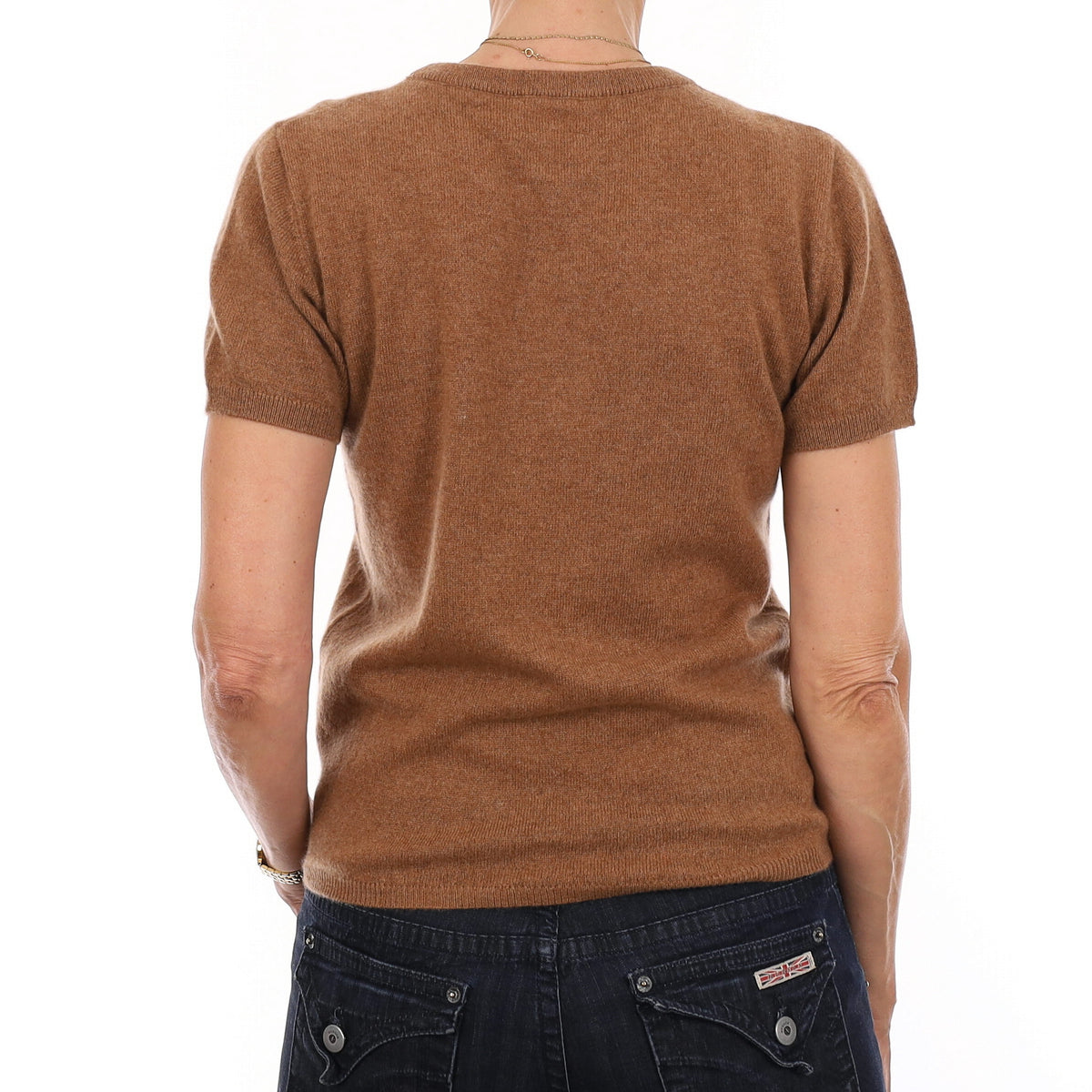 Brand New Harvest Brown Cashmere Crew Neck T-Shirt Extra Small UK 6-8