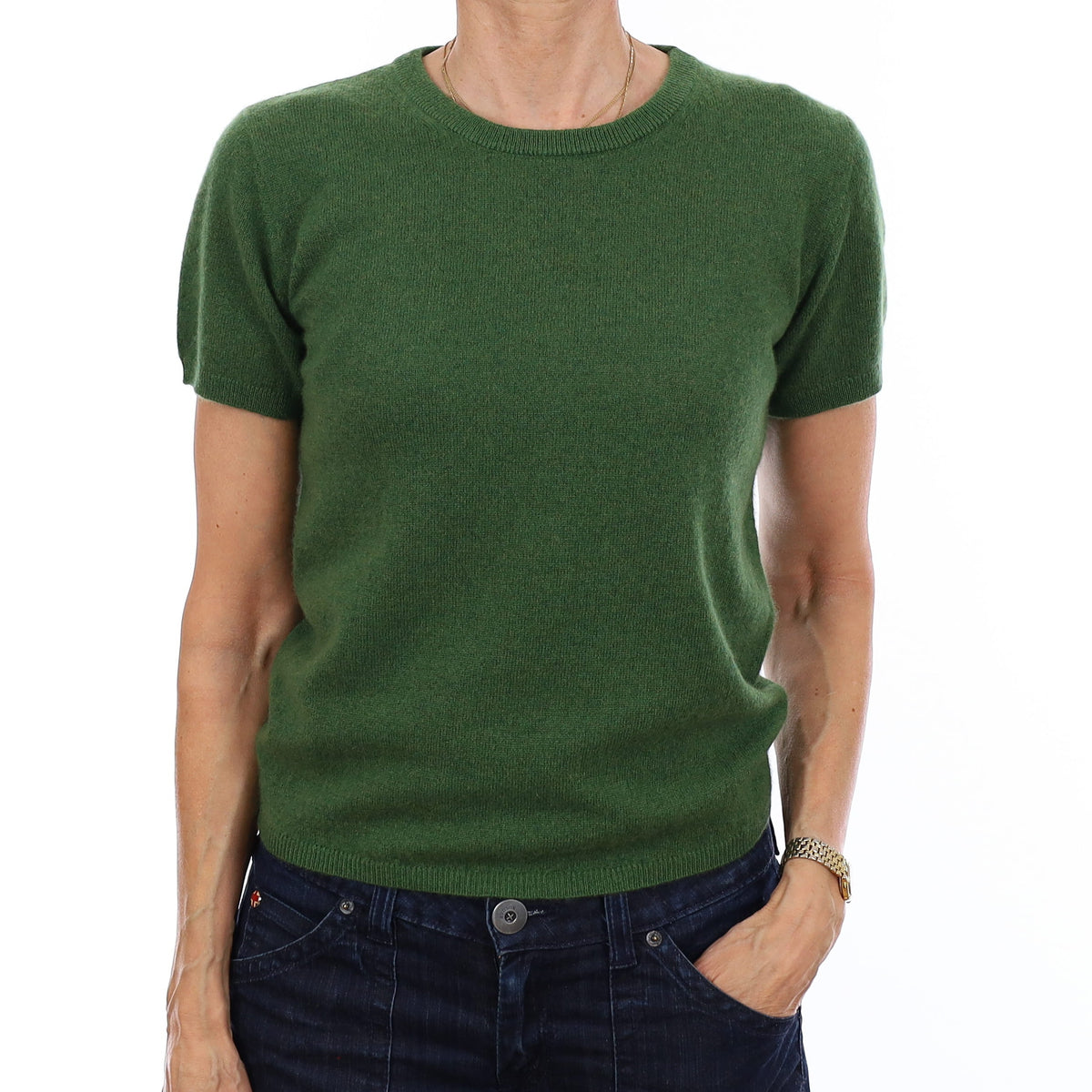 Brand New Willow Green Cashmere Crew Neck T-Shirt Extra Small UK 6-8