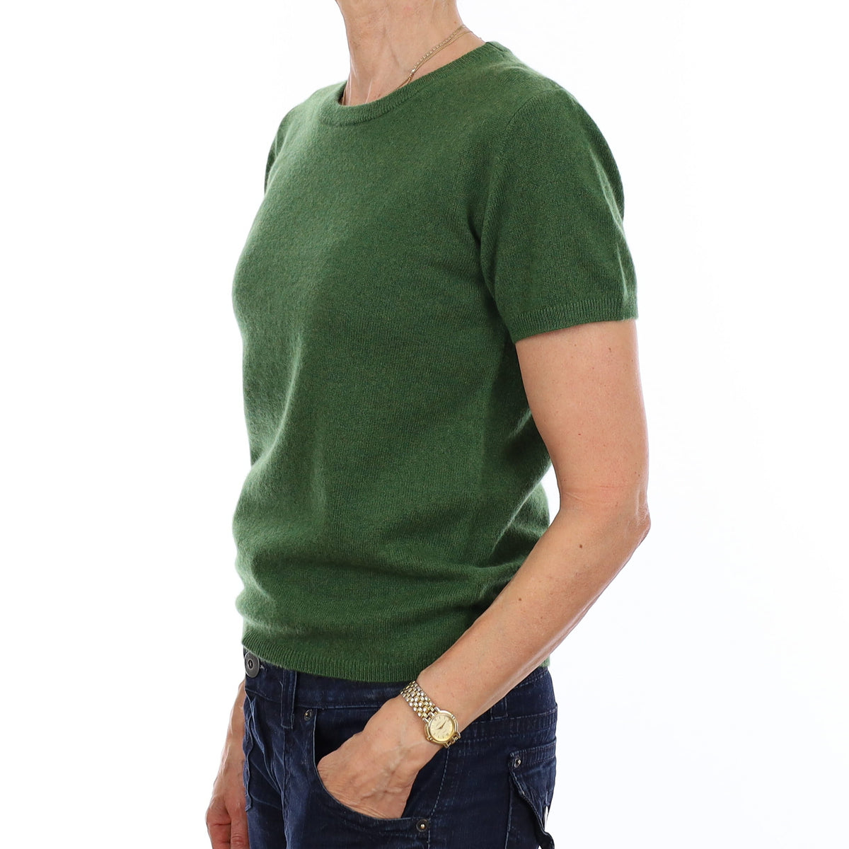 Brand New Willow Green Cashmere Crew Neck T-Shirt Extra Small UK 6-8