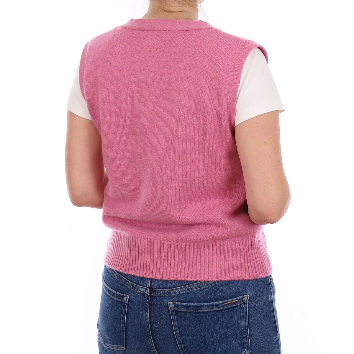 Brand New Rose Pink Luxury Cashmere V Neck Waistcoat Small UK 8-10