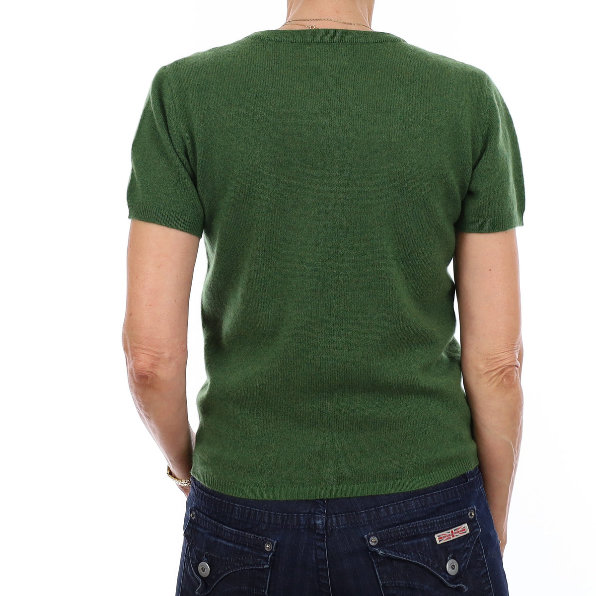 Brand New Willow Green Cashmere Crew Neck T-Shirt Extra Small UK 6-8