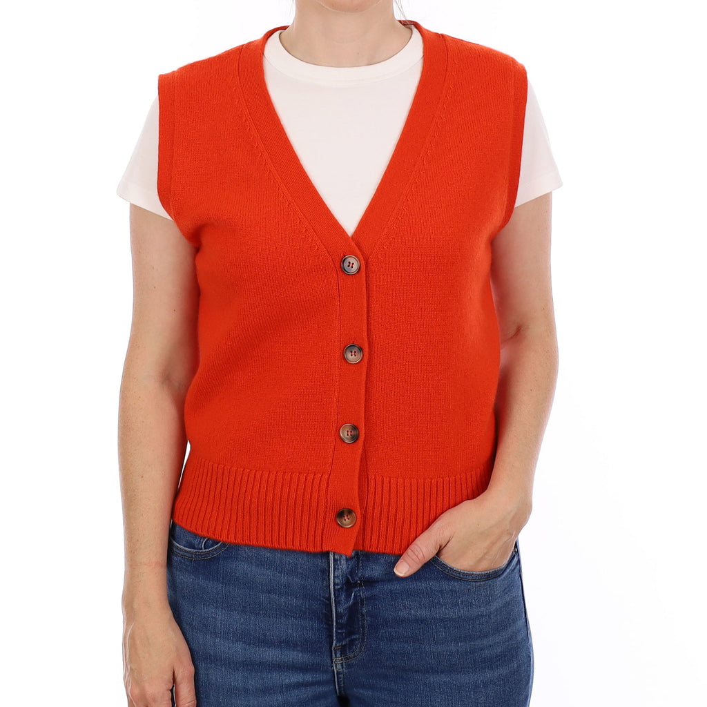 Brand New Sunburst Orange Luxury Cashmere V Neck Waistcoat Small UK 8-10