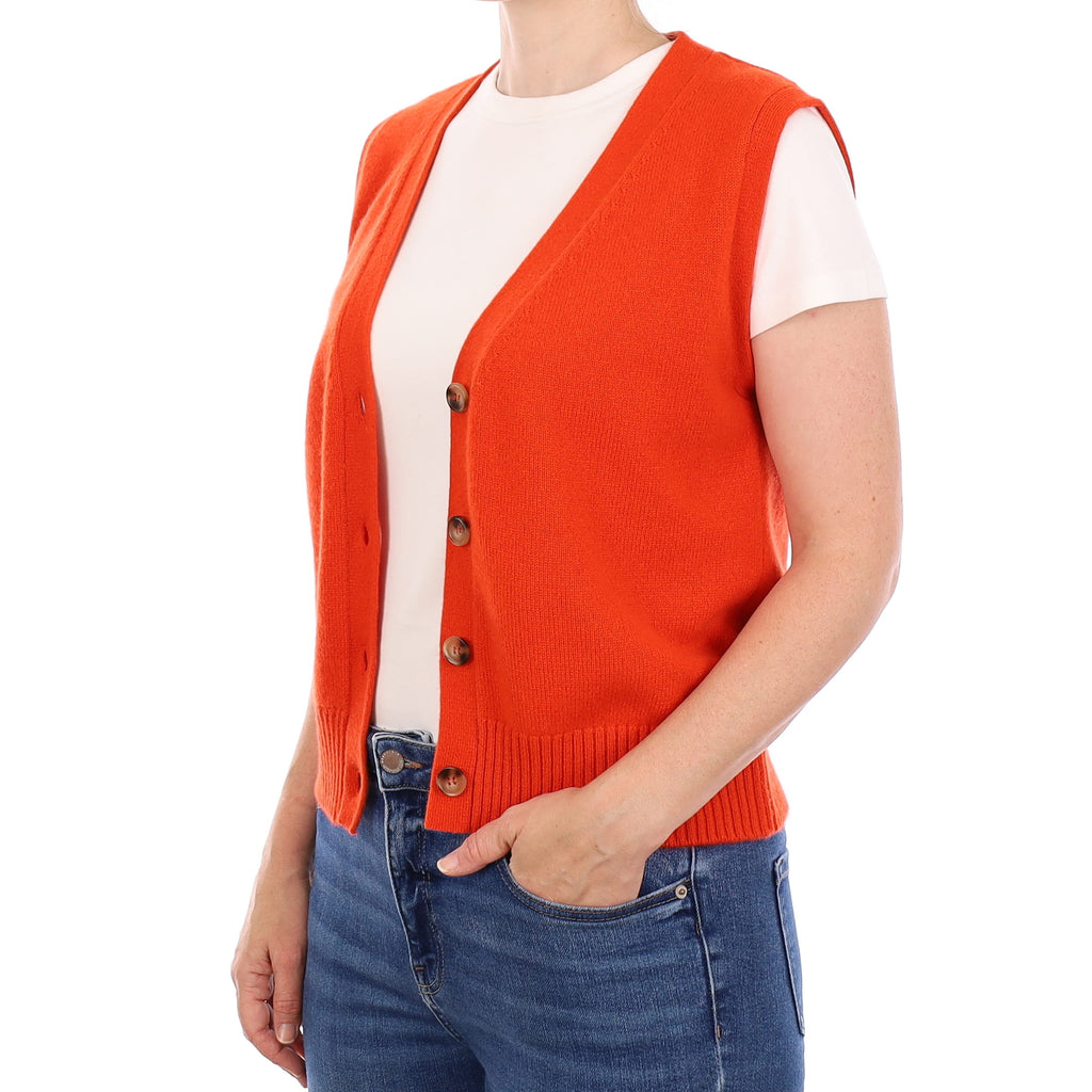 Brand New Sunburst Orange Luxury Cashmere V Neck Waistcoat Small UK 8-10